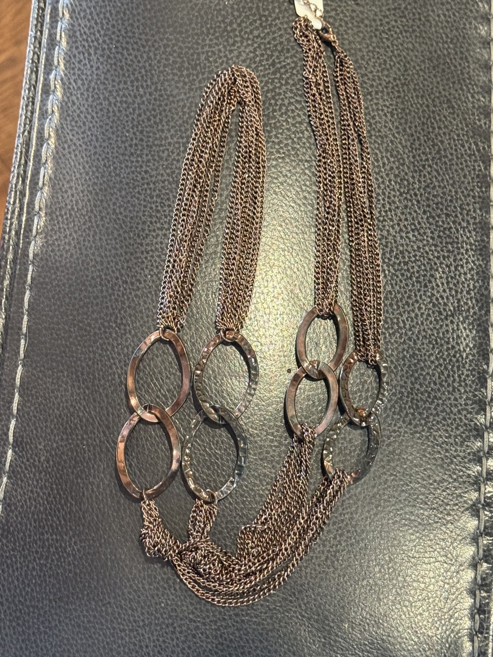 Necklace - Copper Toned Multiple Chain Strand and Loops Necklace
