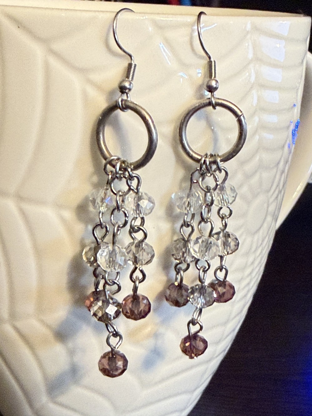 Earrings - Handmade Beaded Purple Three Strand