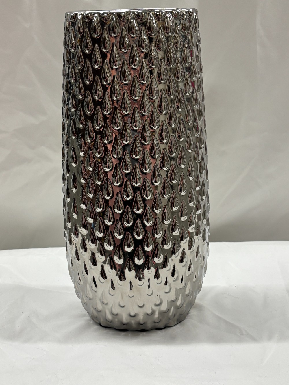 Vase tall oval pewter embossed ceramic decoration only