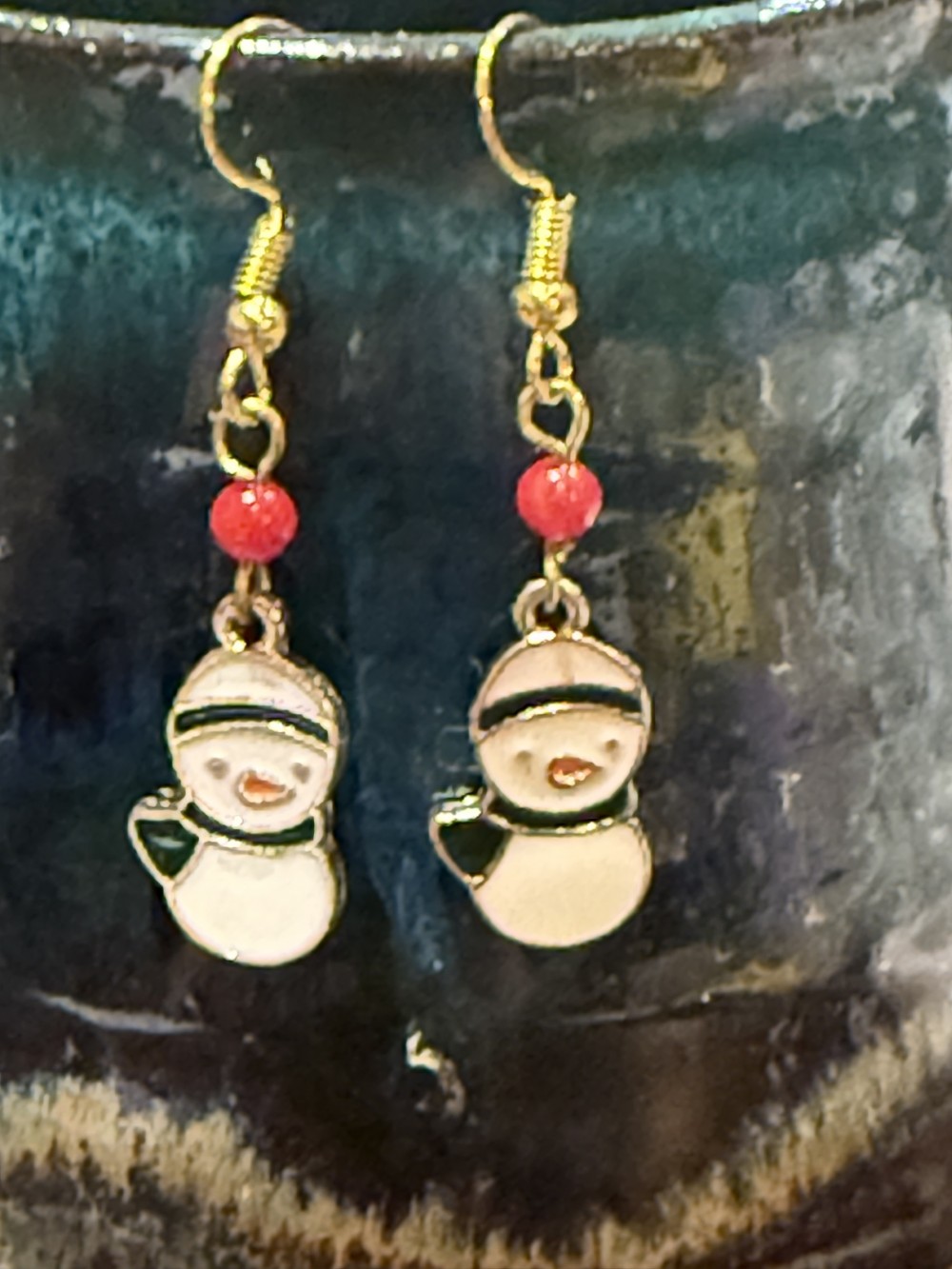 Earrings - Penguins in Enamel Red Bead