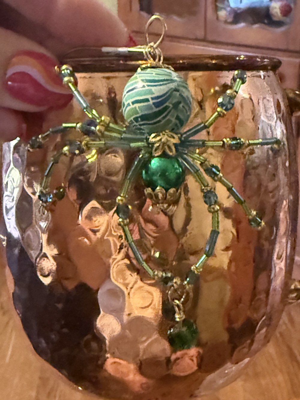 Ornament Spider Dangling Jewel Green & Blue