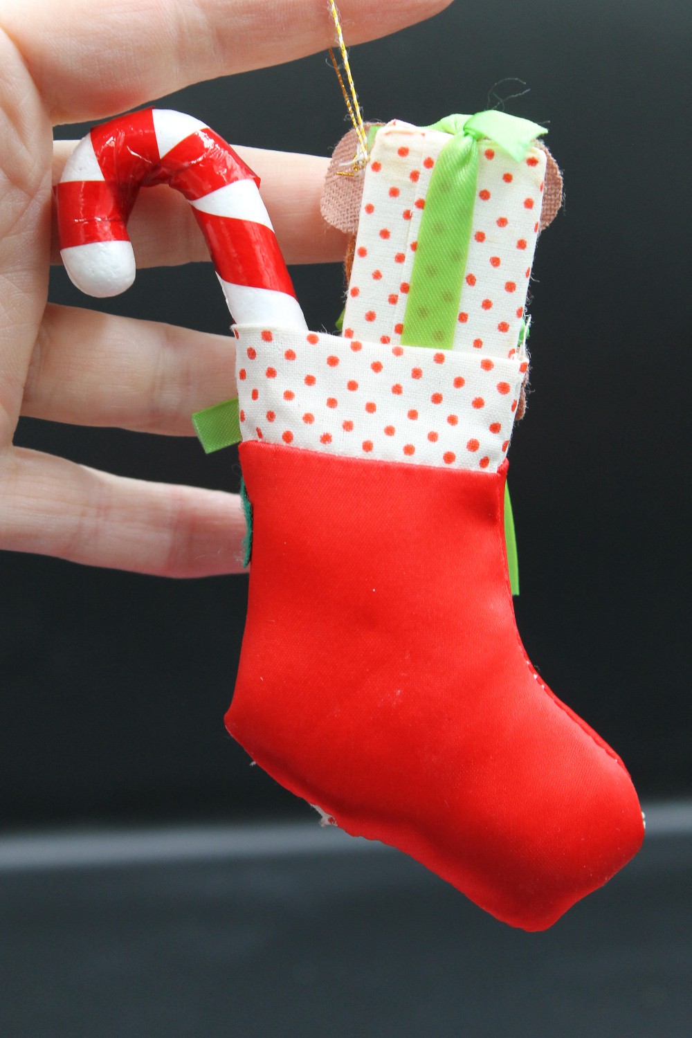 Vtg fabric mouse in stocking Christmas ornament