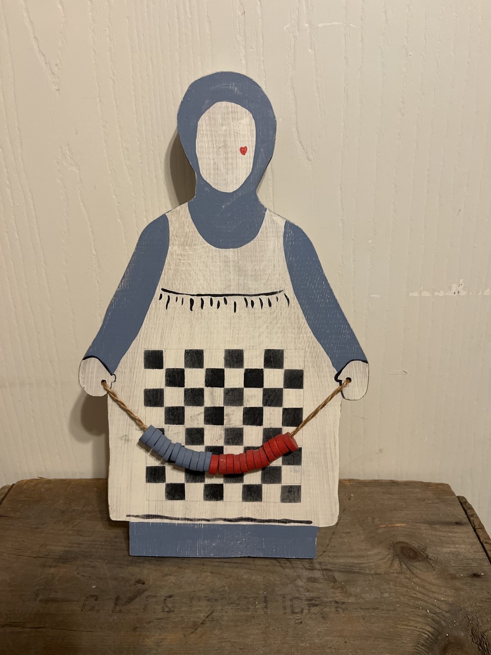 Vtg Folk Art Checkerboard Lady