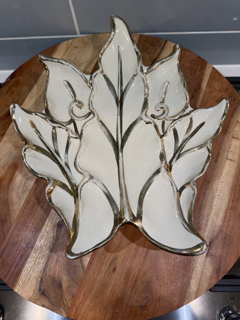 Vintage Gold-Trimmed Serving Dish