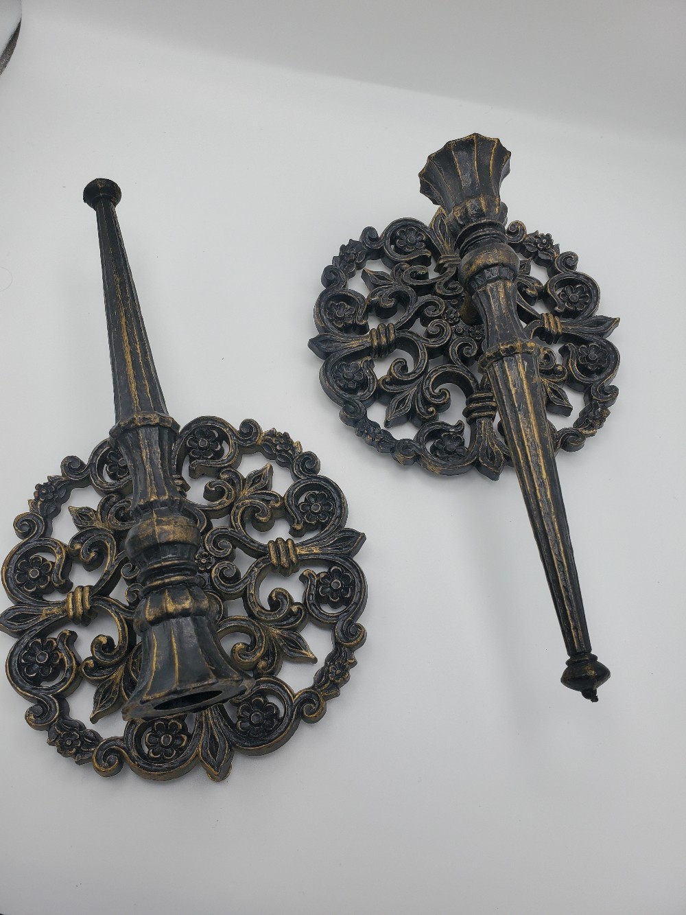 Homco 1970's Black & Gold Wall Sconces Pair