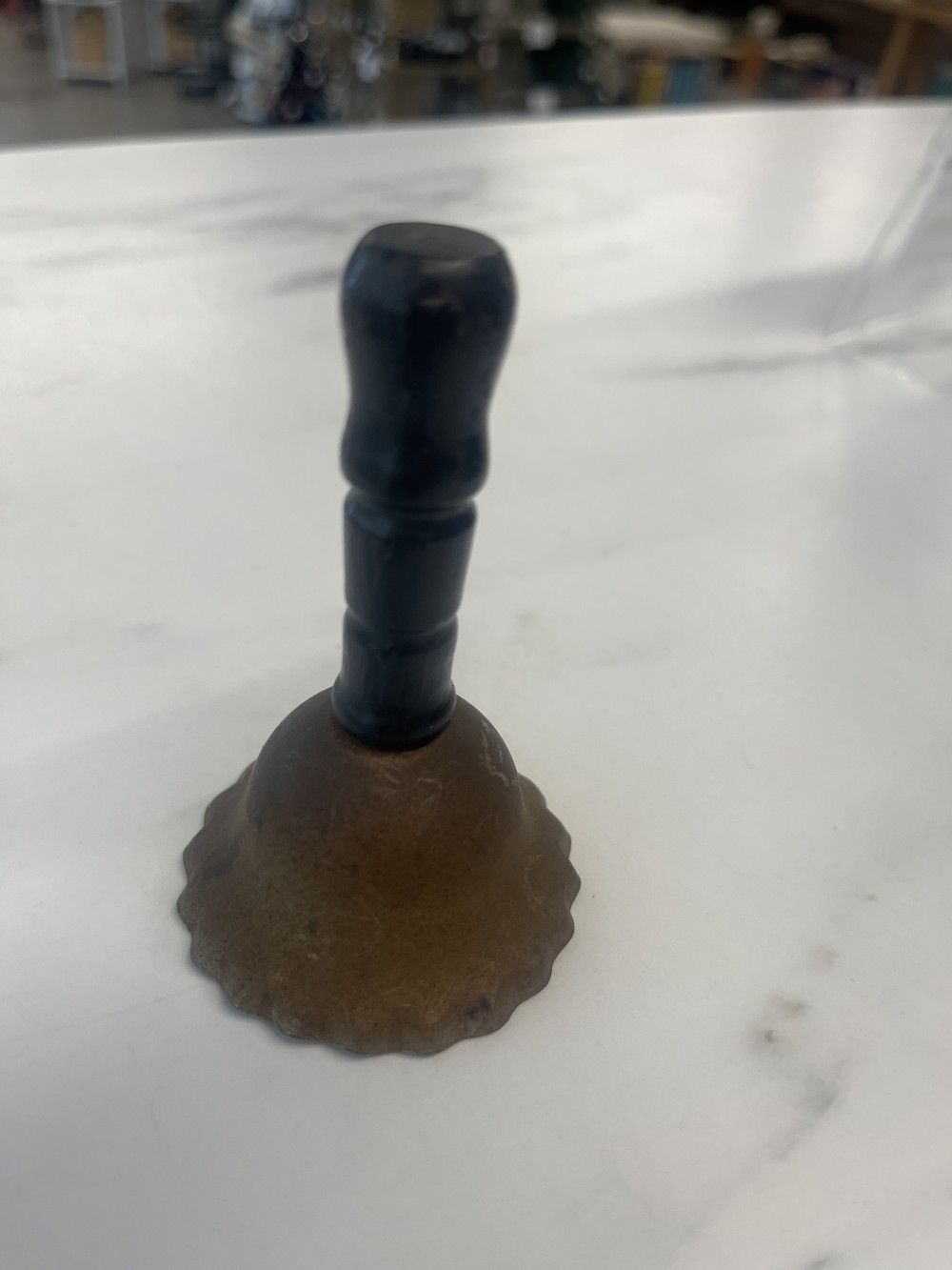 Vtg Small metal bell wooden handle