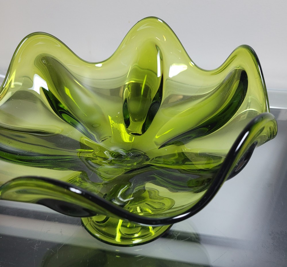 VTG 1964 Viking Glass 1434 Six Finger Compote Avocado