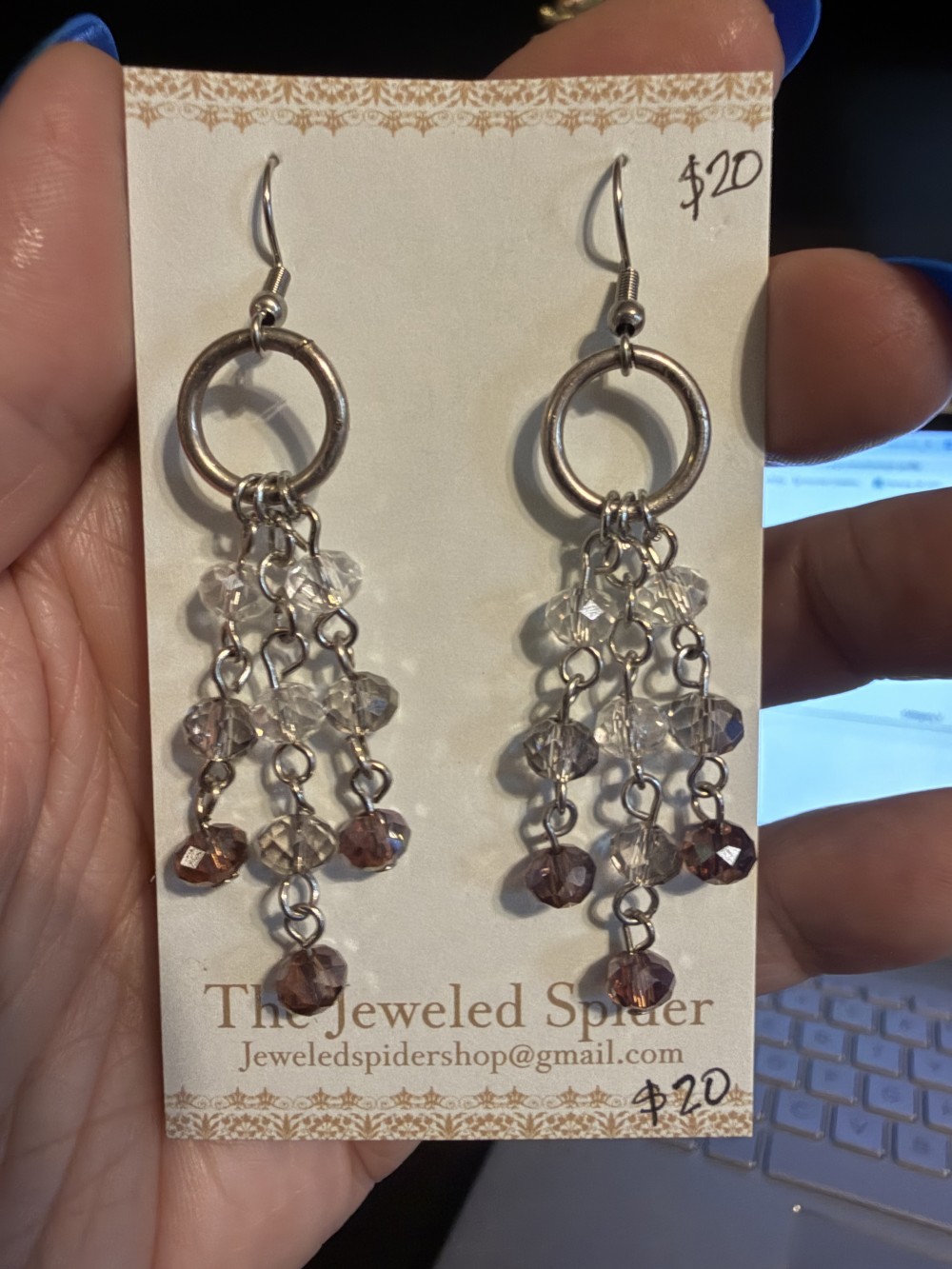 Earrings - Handmade Beaded Purple Three Strand