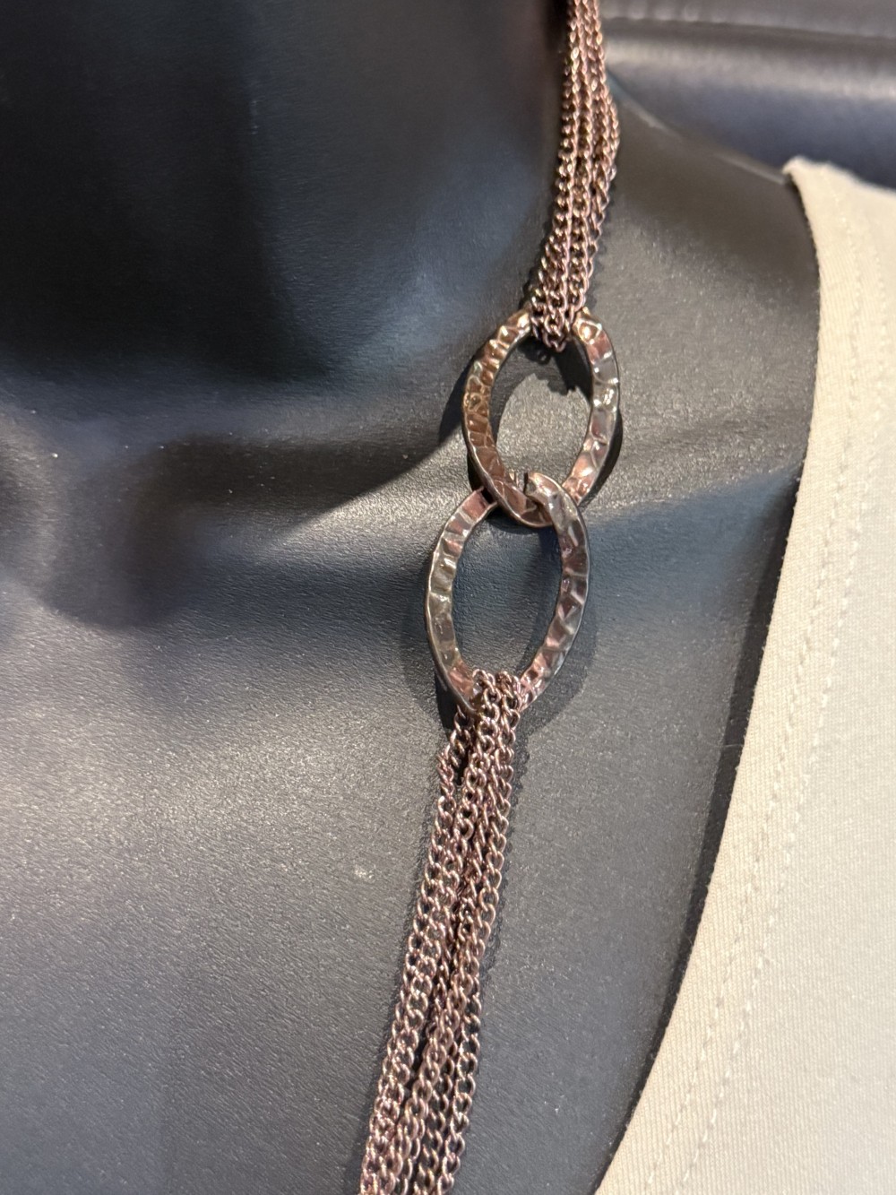 Necklace - Copper Toned Multiple Chain Strand and Loops Necklace