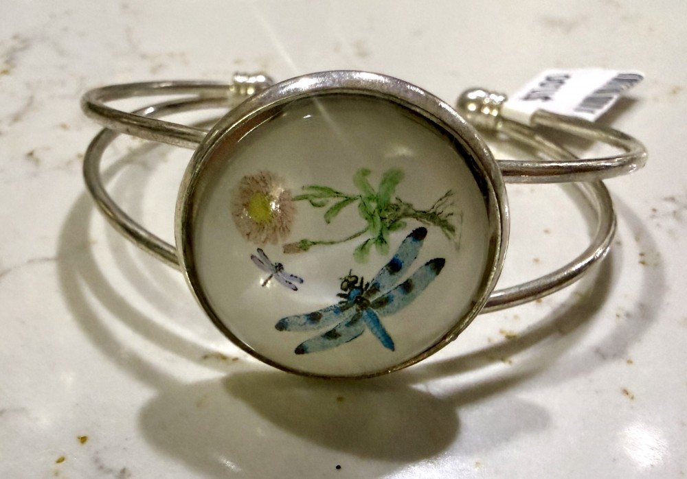 Cuff Bracelet BlueDragonFly Sunflower Silver