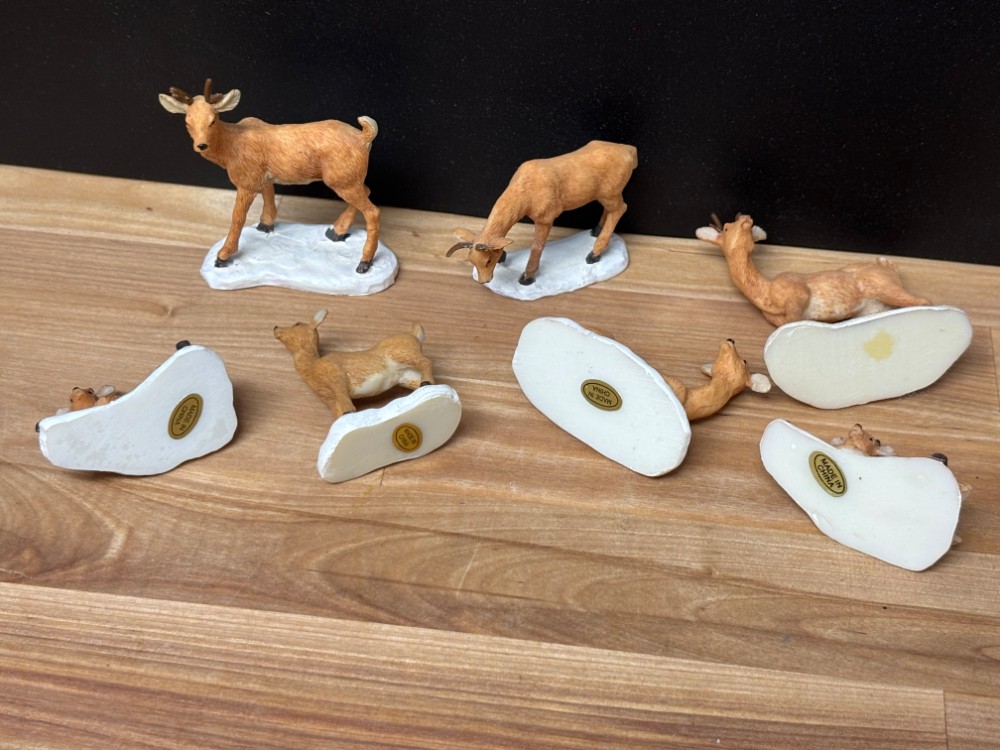 Christmas Village Miniature Deer & Fawn Figurines Set of 7 Snowy Woodland Animals