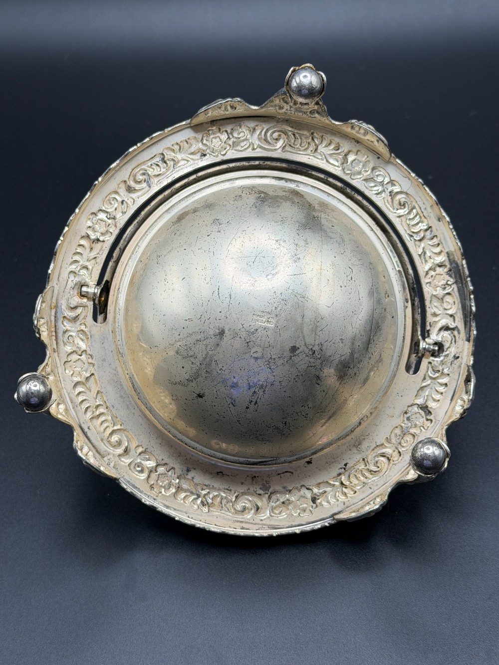 Vintage English Silver-Plated Roll-Top Trinket Dish - Ornate Footed Vanity Catchall