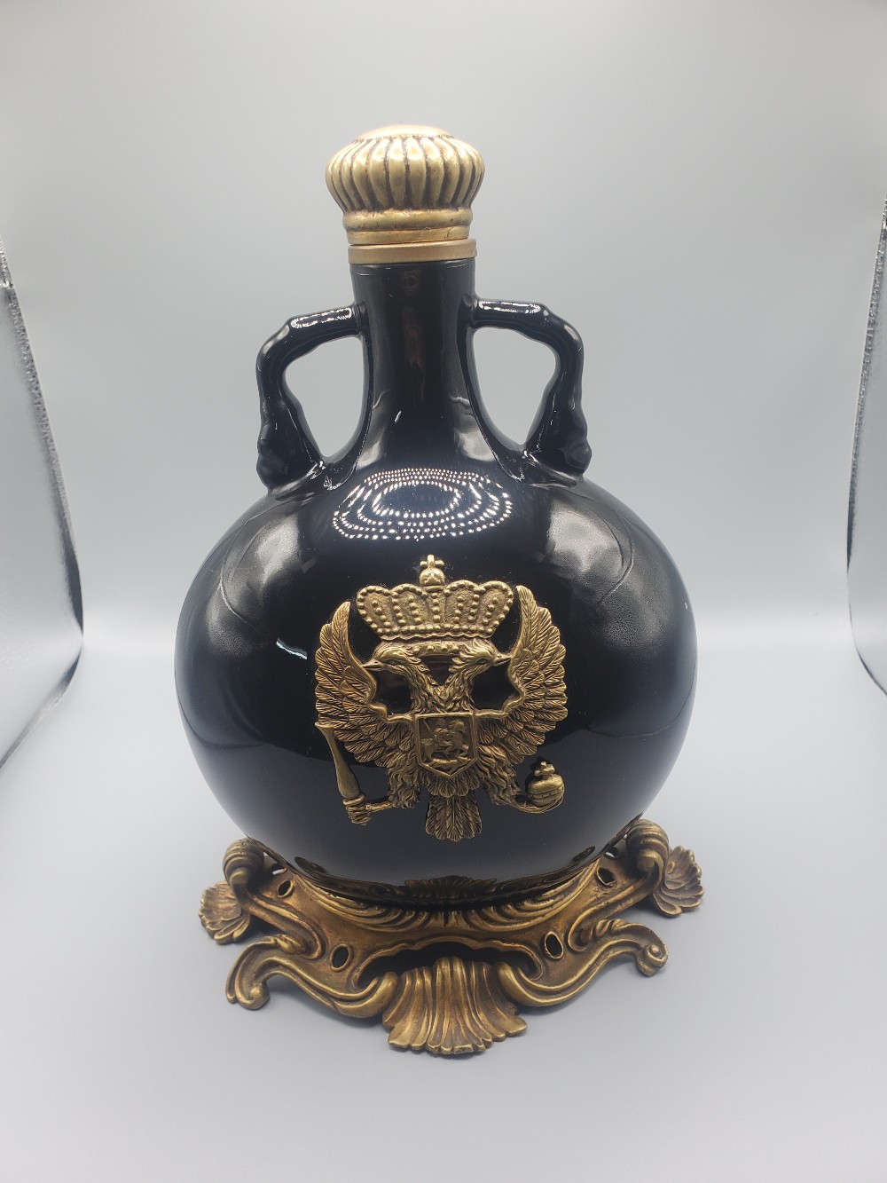 UWPF Glossy Black Porcelain Romanov Decanter