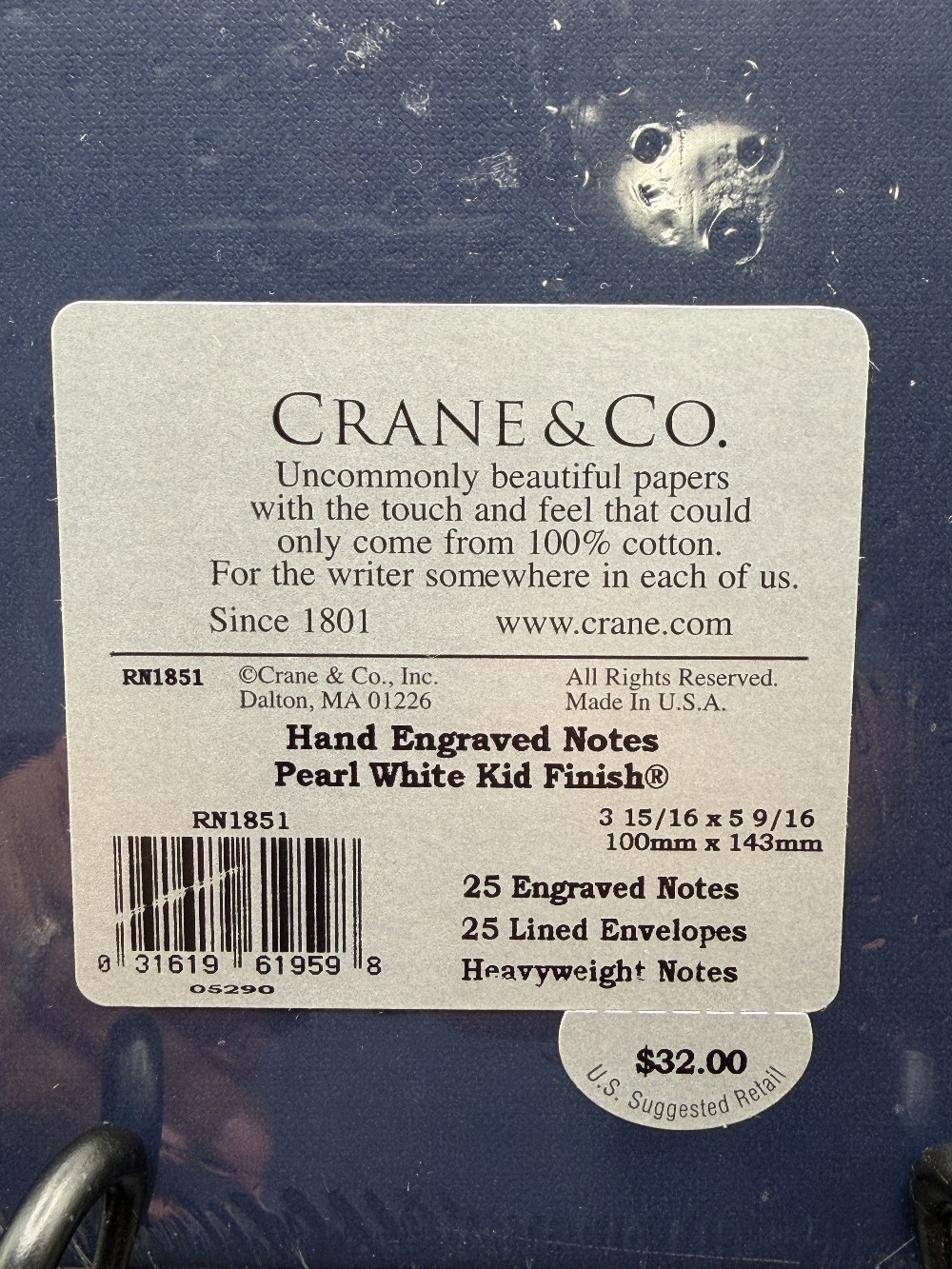 Crane & Co. 25 Hand Engraved Notes Pearl White Faux finish.