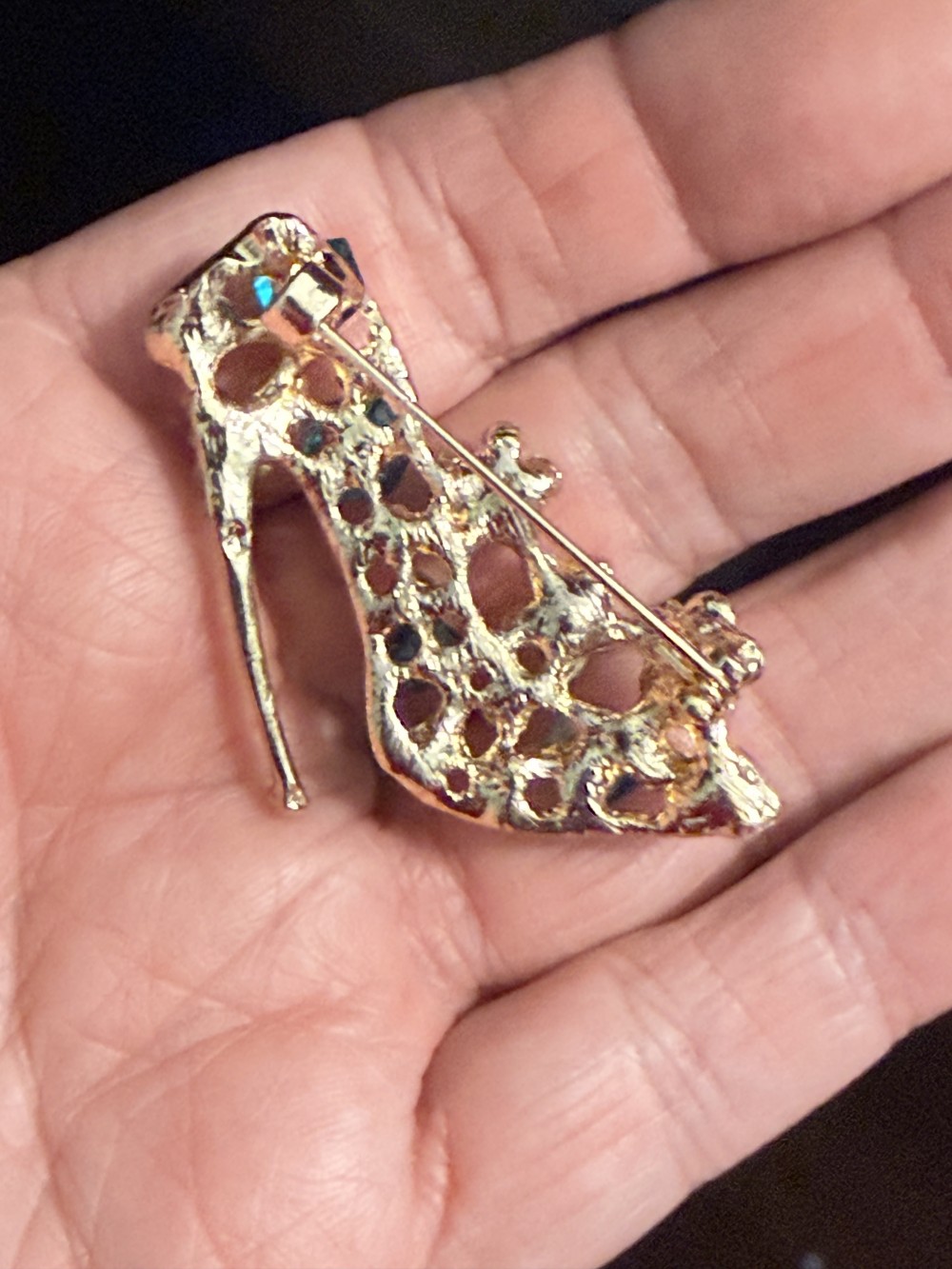 Brooch Pin - Ladies Heel Shoe Blue Rhinestone