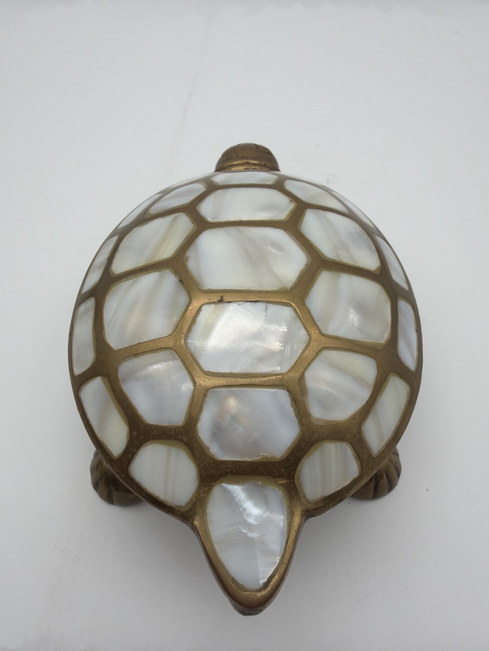Vtg Brass & Mother-of-Pearl Turtle Trinket Box
