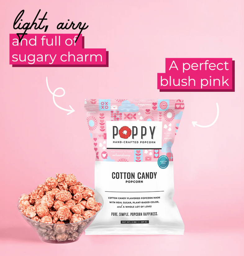 NEW!  Poppy Handcrafted Popcorn:  Cotton Candy Snack Bag