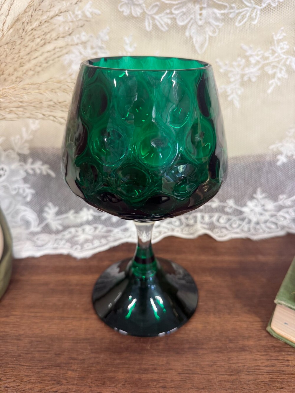 Emerald Green Optic Glass Brandy Snifter Vase