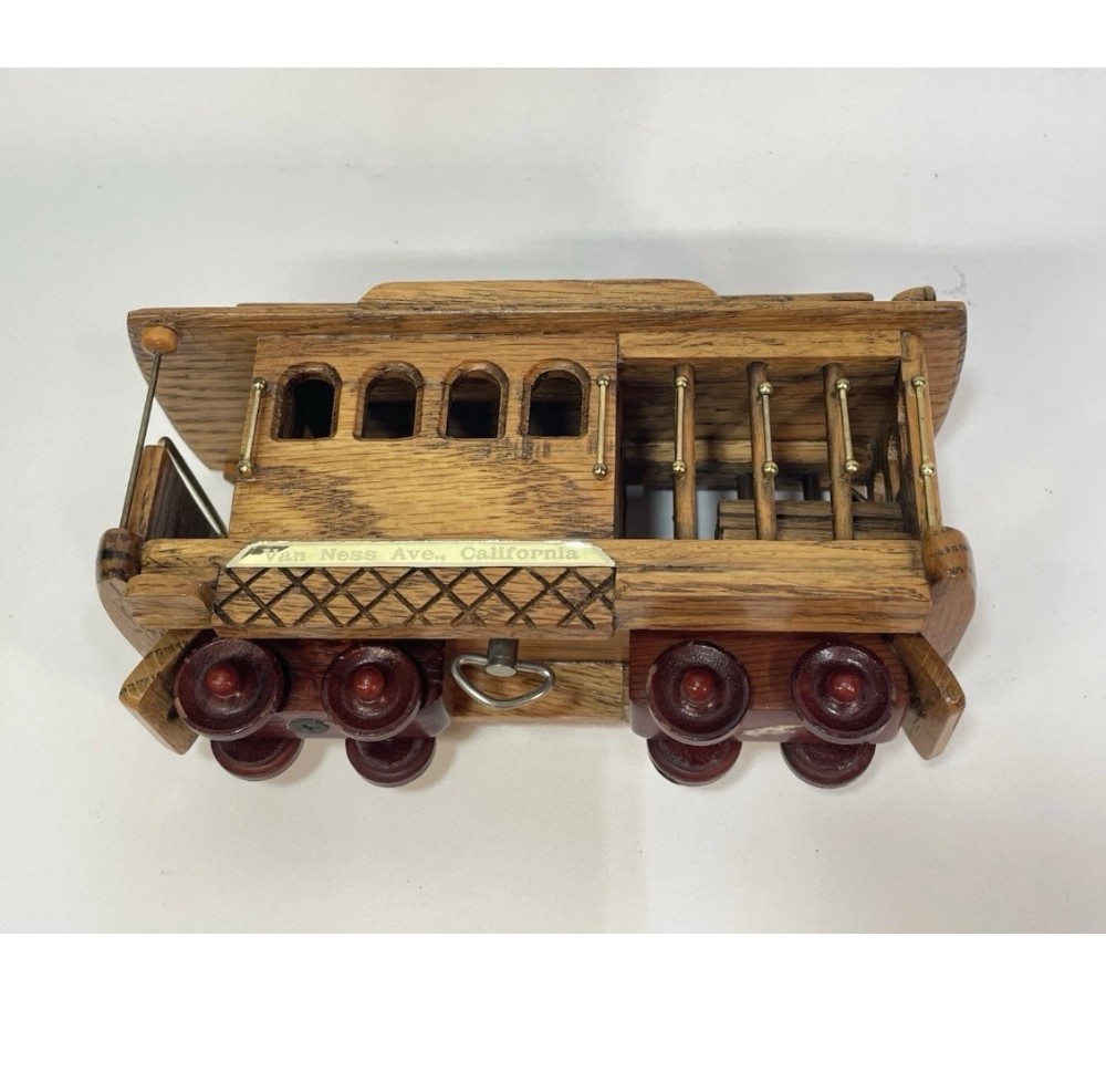Music Box Wooden San Francisco Cable Car Van Ness Market Streets Souvenir 7 Inches Working