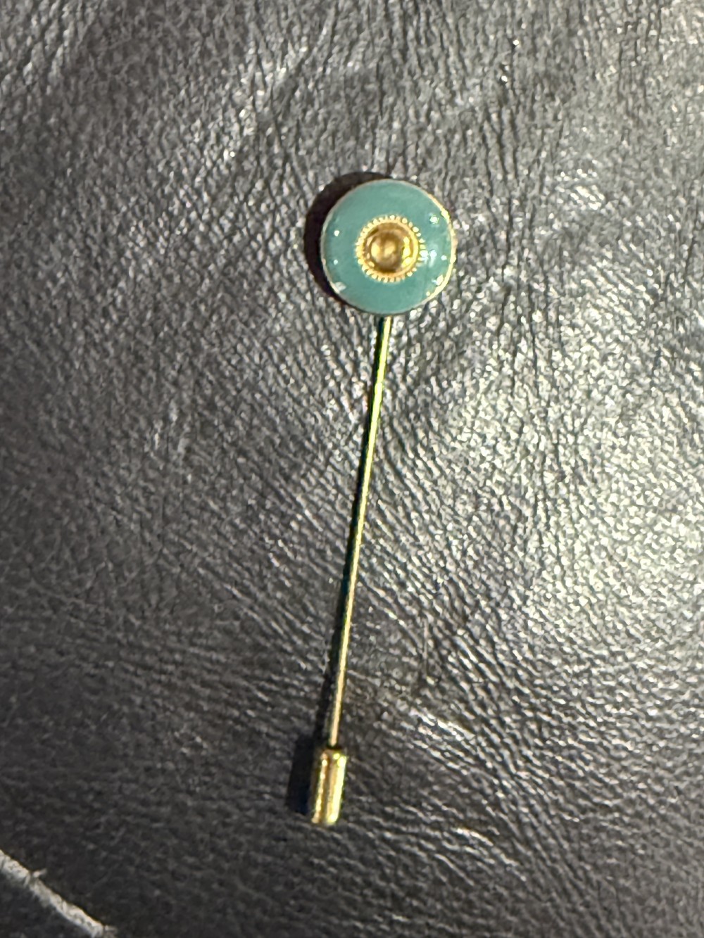 Hat Pin / Scarf Pin - Vintage Enamel Teal and Gold Button, Lapel Pin, Hat Pins,