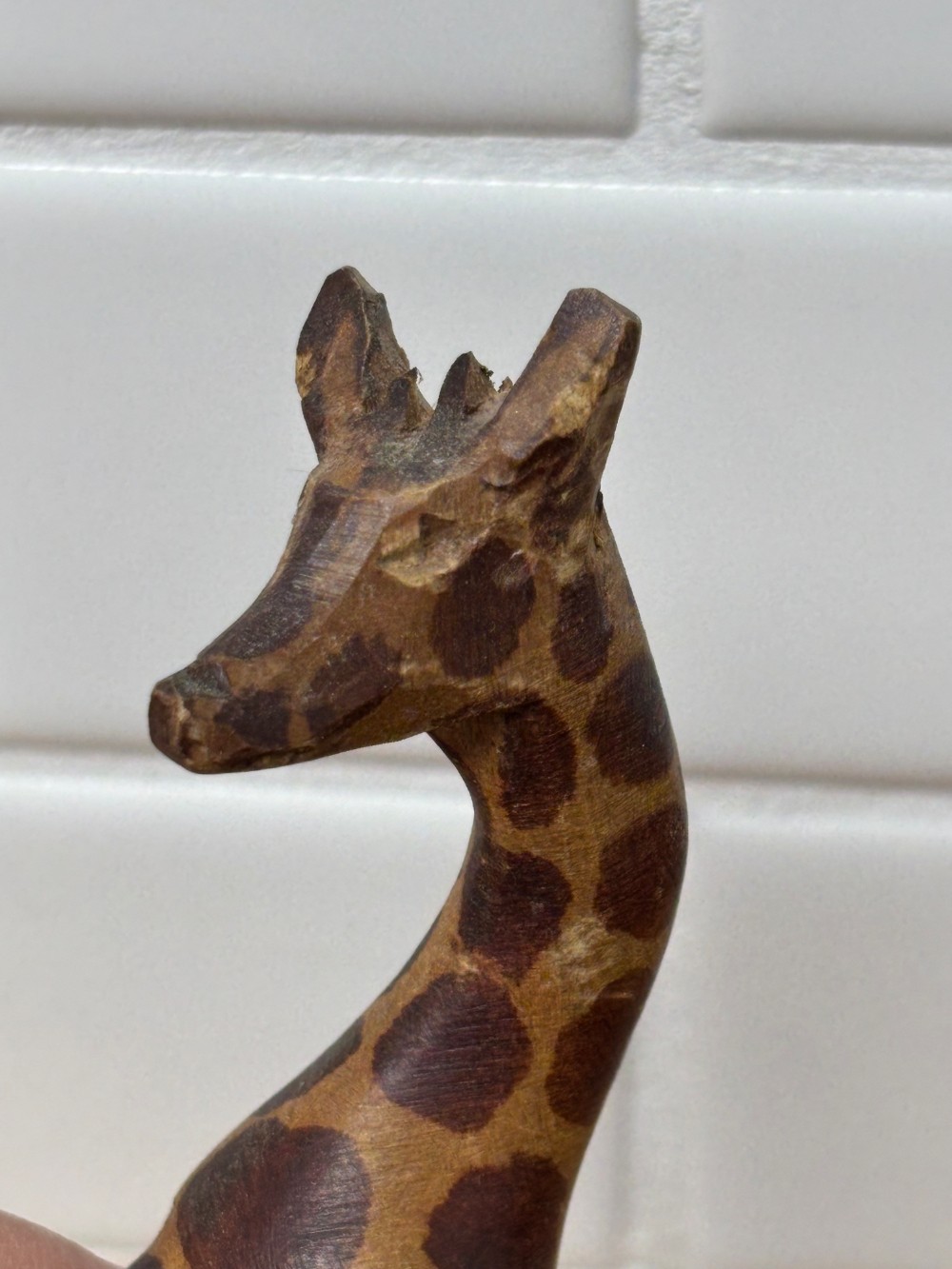 Giraffe Figurine Hand Carved Wood Safari Folk Art Statue 5.5