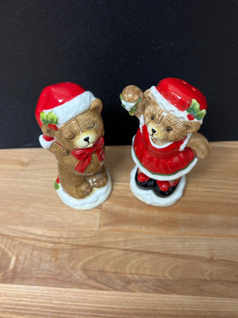 Fitz and Floyd Christmas Teddy Bear Salt & Pepper Shakers Holiday Couple