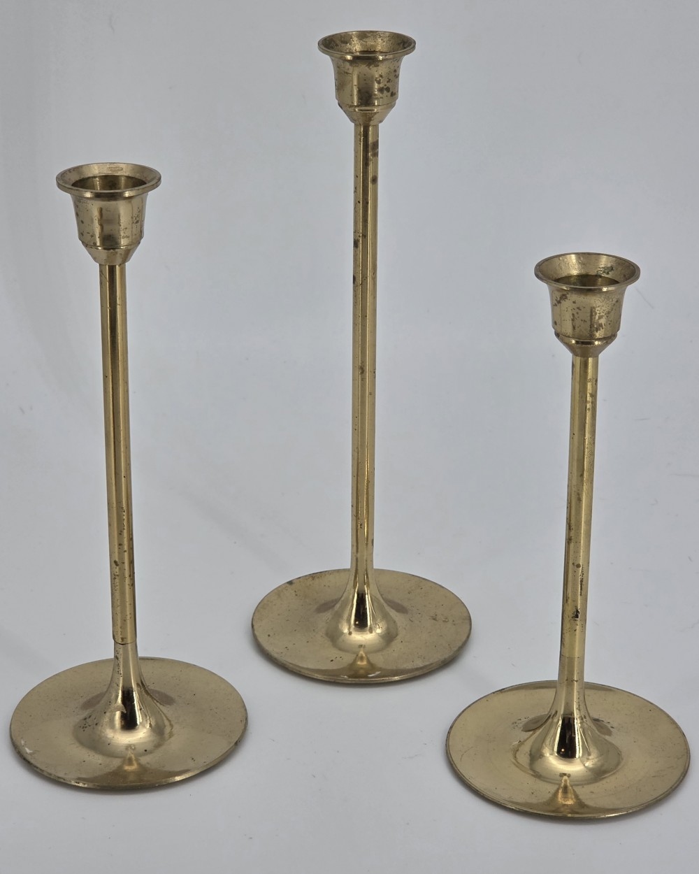 VTG Set of Three MCM Brass Candlesticks Tulip Style