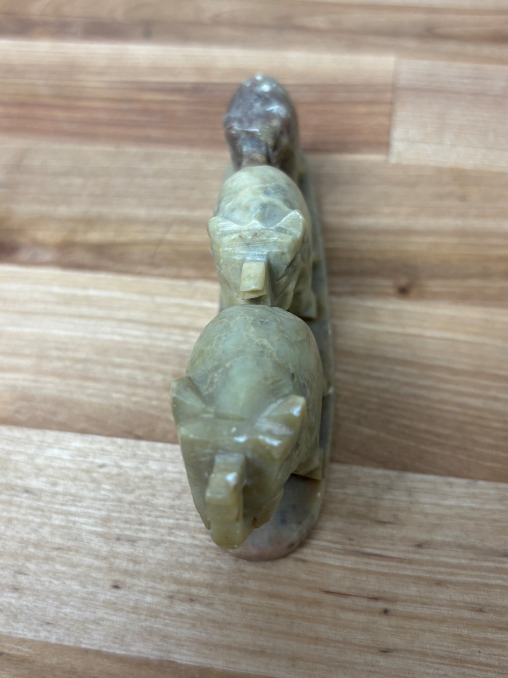 Vintage Hand Carved Stone Elephant Family Figurine – 3 Elephants Made in India