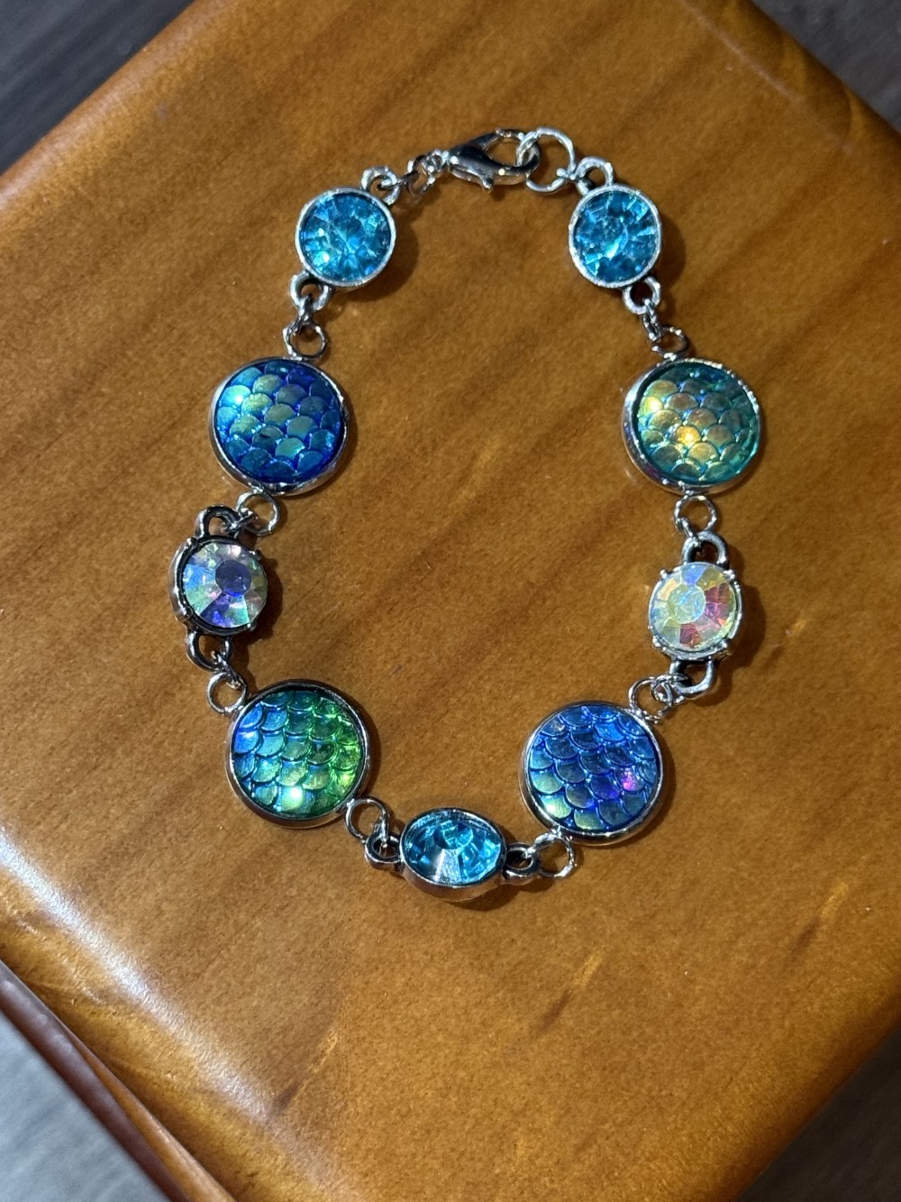 Bracelet Mermaid or Dragon Skin Medallions with Crystal Accents