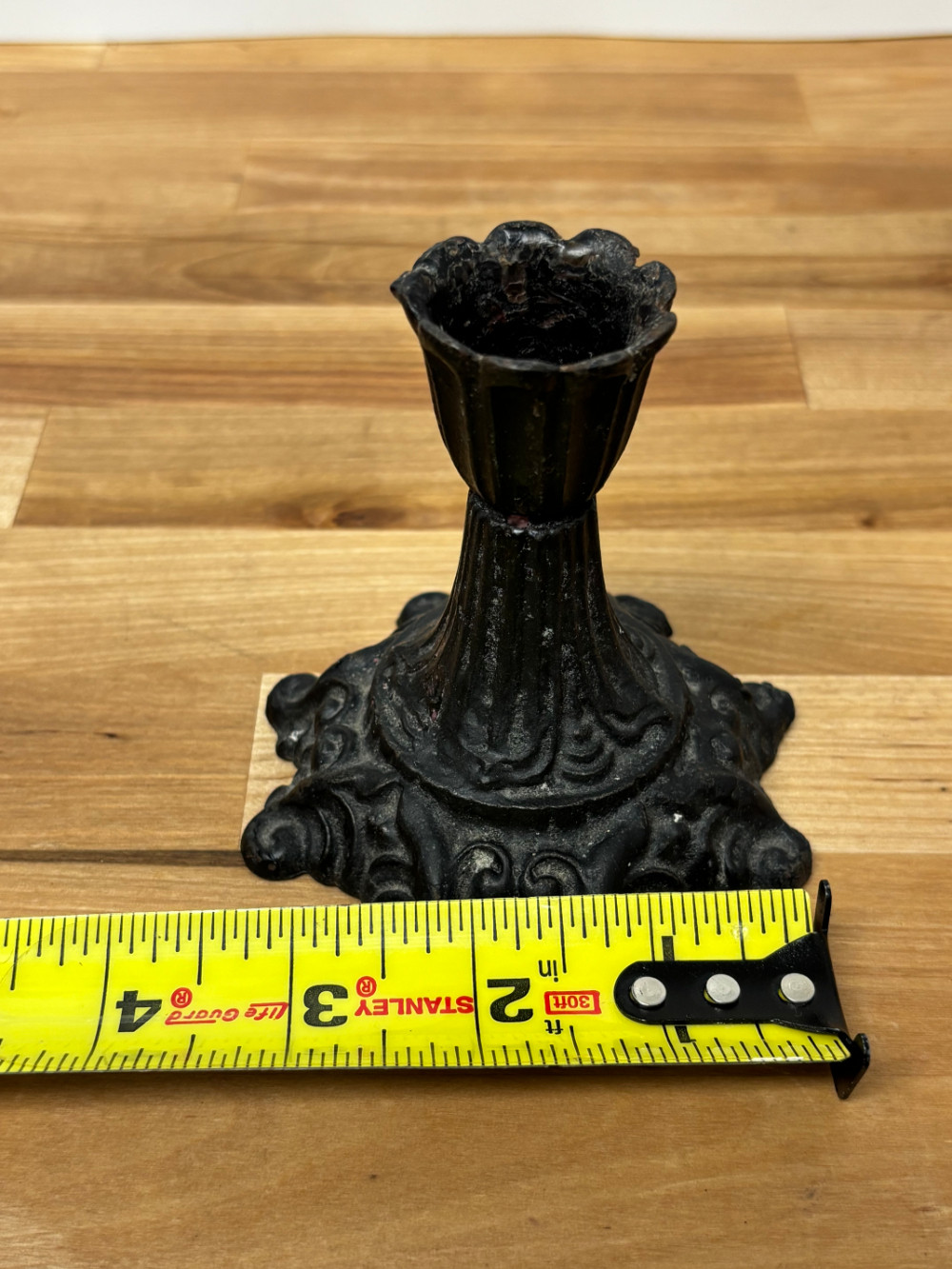 Ornate Black Cast Metal Taper Candle Holder Victorian Gothic Style