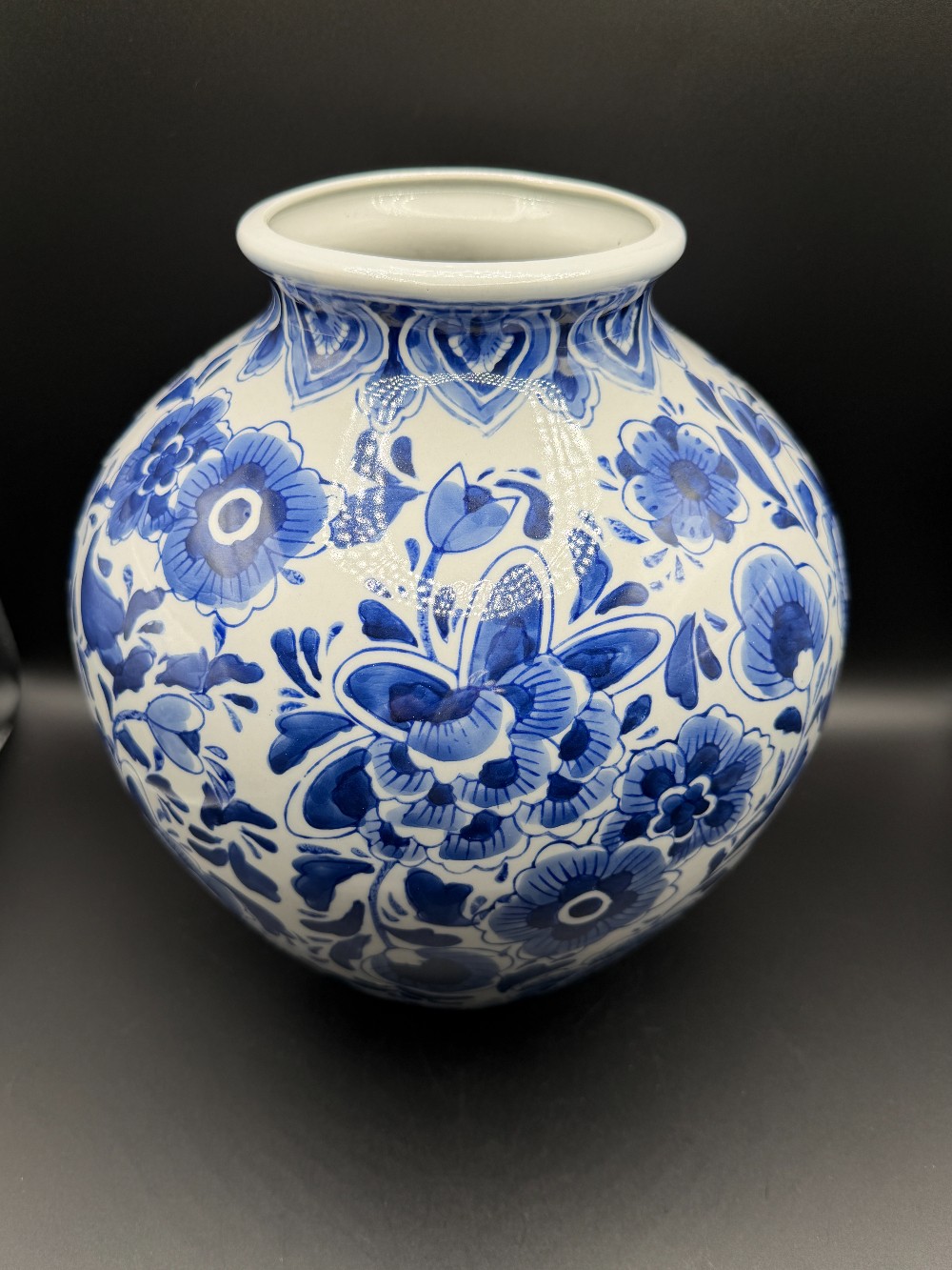 Vintage Delft Style Blue & White Floral Ceramic Ovoid Vase – Shape No. 6