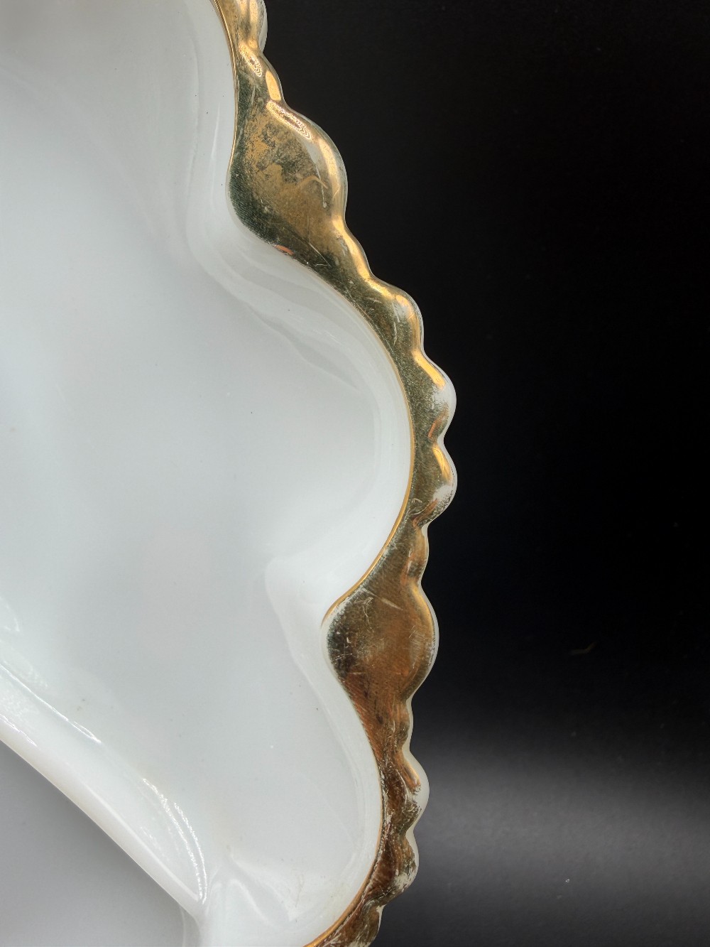 Vintage Anchor Hocking Fire-King Golden Shell Milk Glass 3-Part Divided Relish Tray