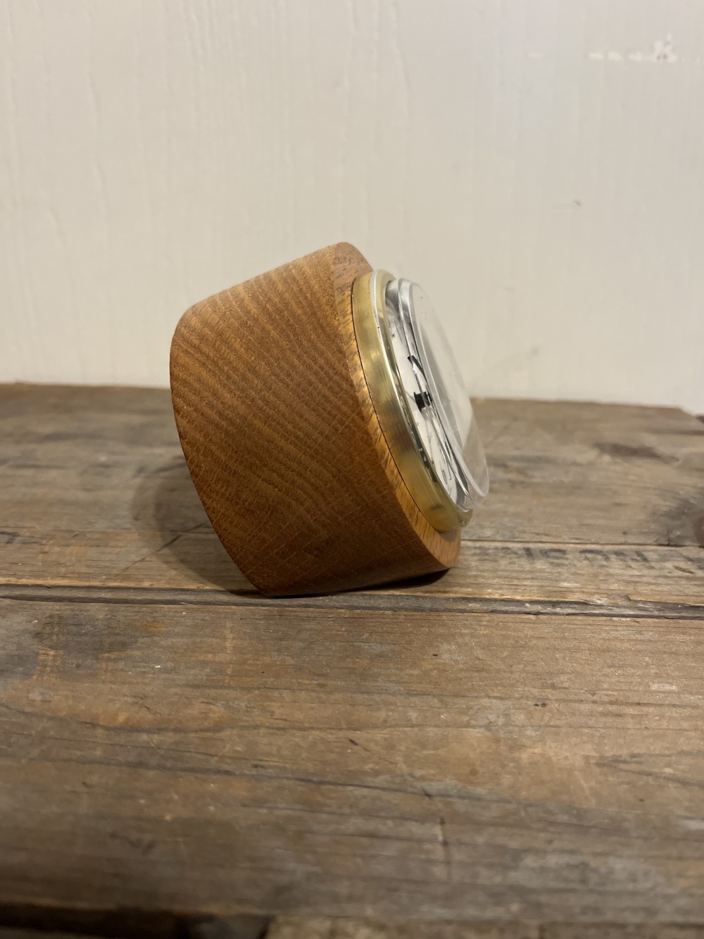 Vtg handmade oak desk clock