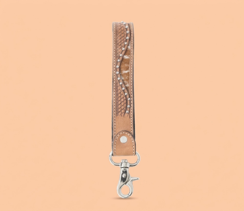 Key Fob MB Handtooled Bronco Wave Oakwood Amber