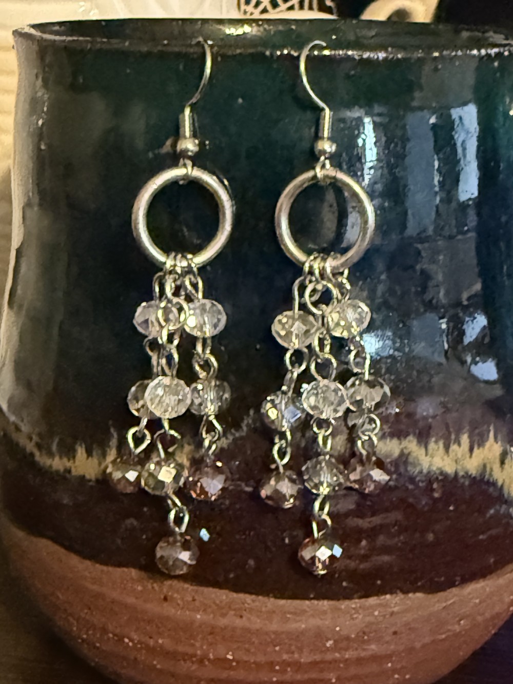 Earrings - Handmade Beaded Purple Three Strand