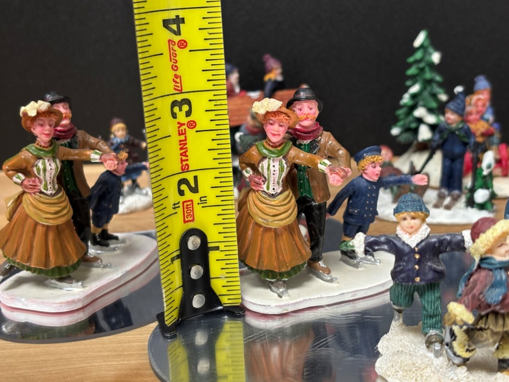 Christmas Village People Winter Activities Ice Skating Sledding Figurines 13 Piece Lot