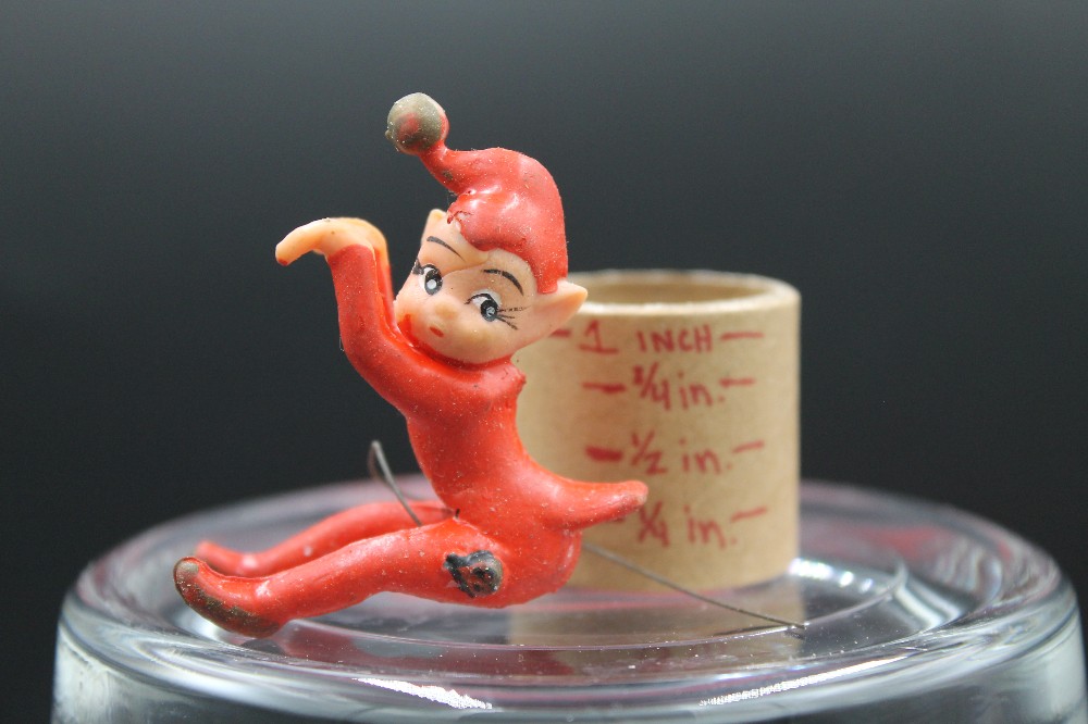 Vtg rubber Christmas pixie elf pot hanger w/ladybug