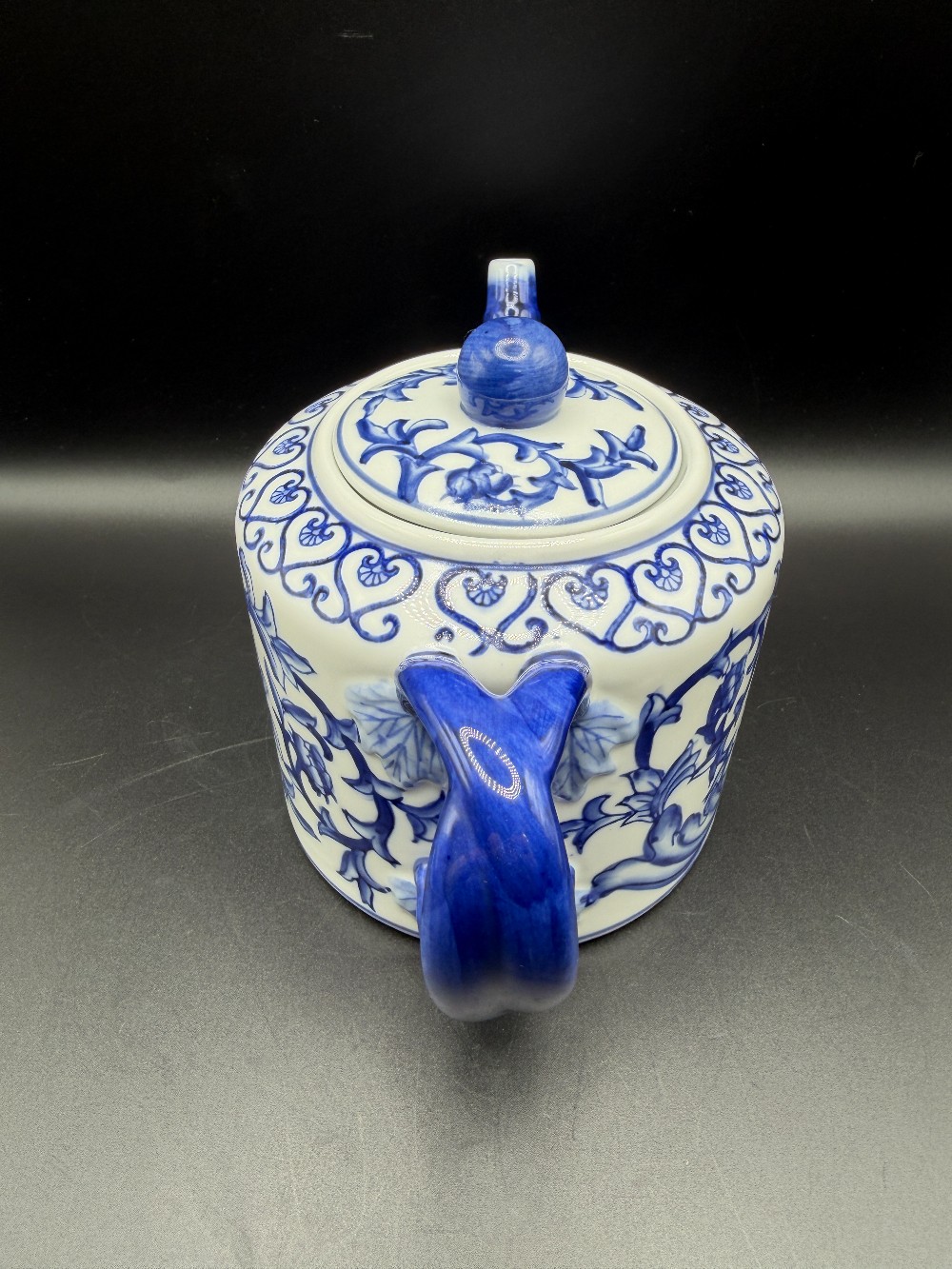 Vintage The Bombay Company Blue and White Porcelain Teapot, Chinoiserie Peony Floral Tea Pot with Lid