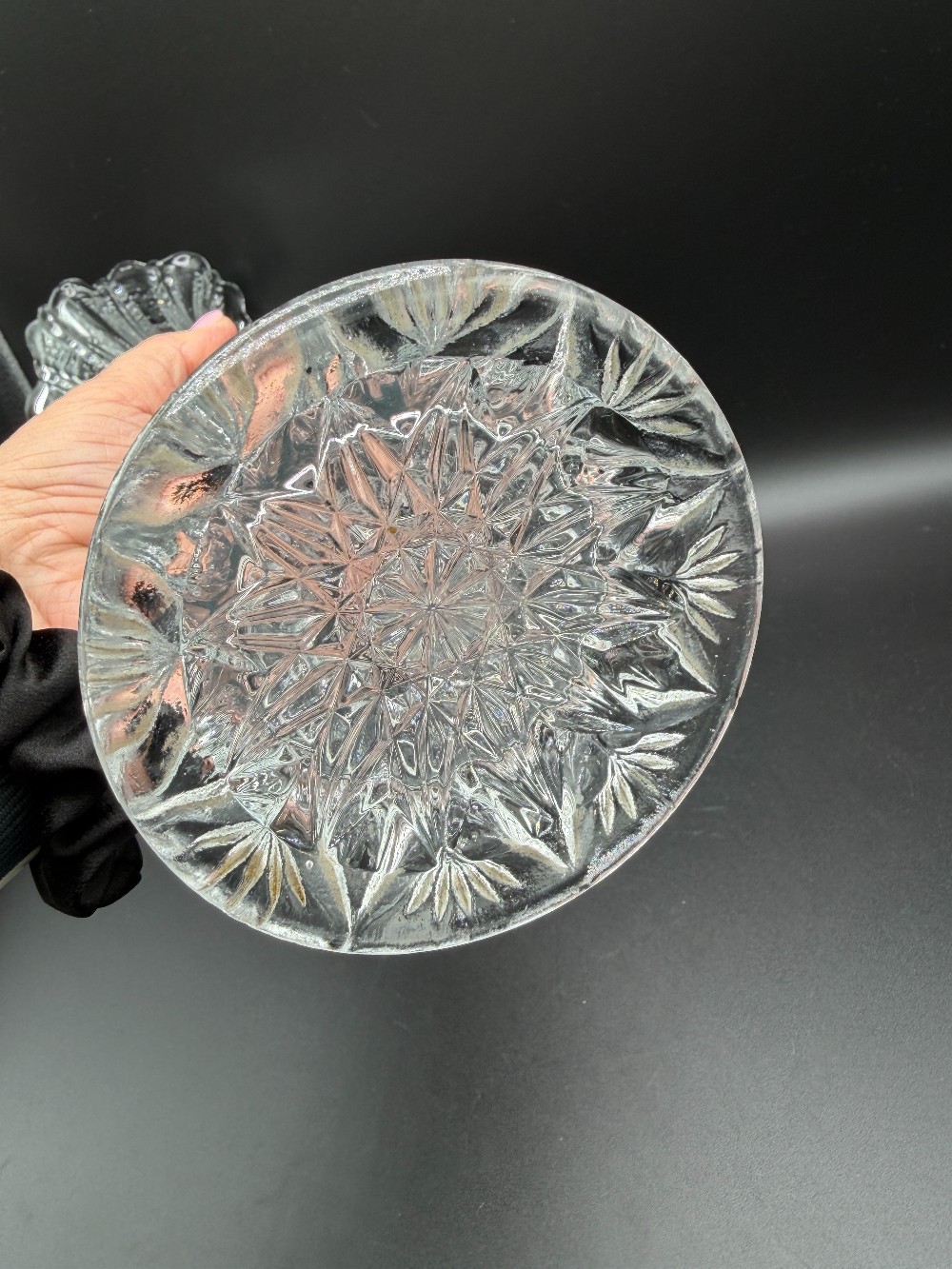 Clear Glass Ribbed Top Swung Vase with a Pineapple Star Base