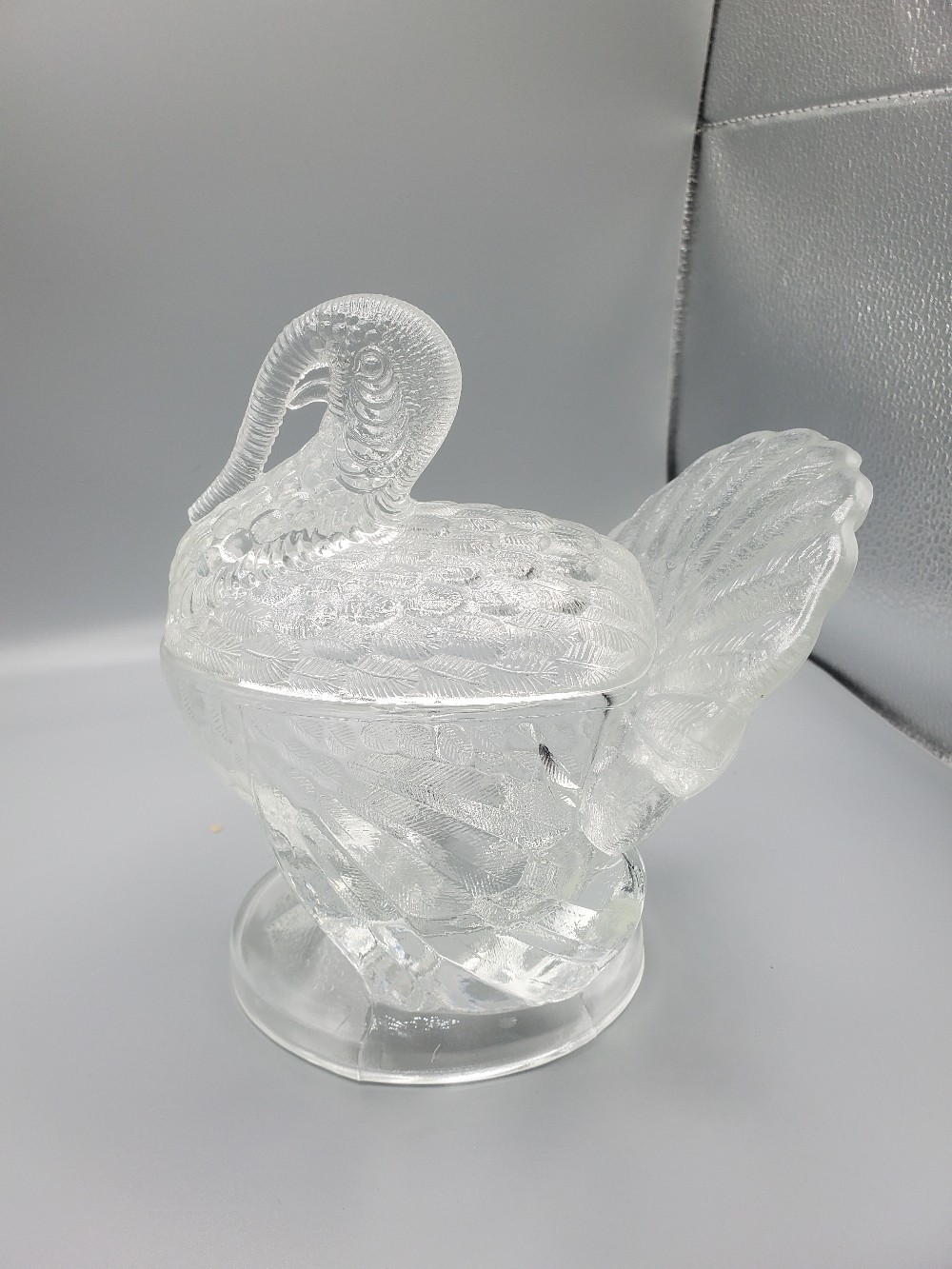 L E Smith Clear Glass Turkey Lidded Candy Dish