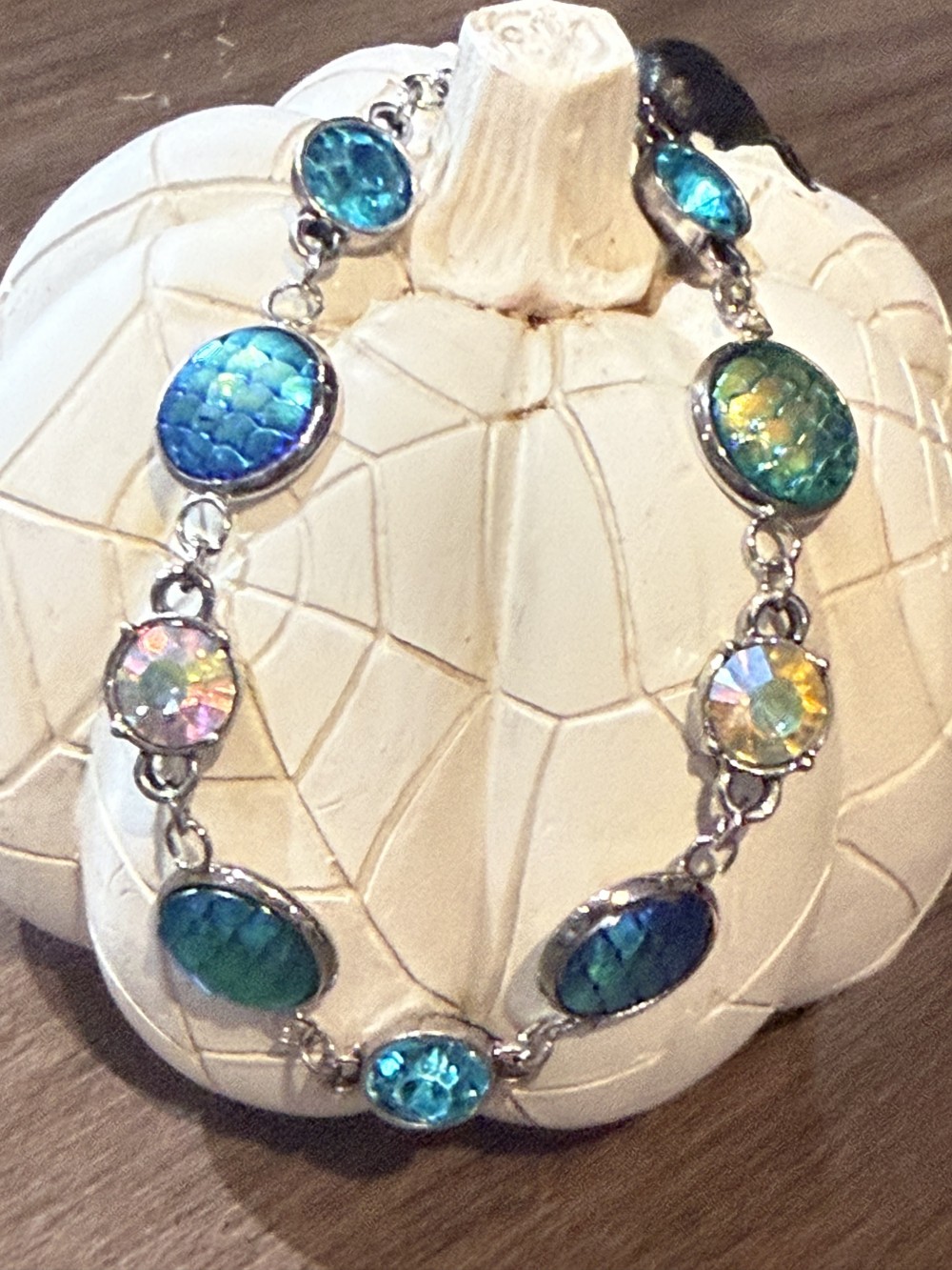 Bracelet Mermaid or Dragon Skin Medallions with Crystal Accents