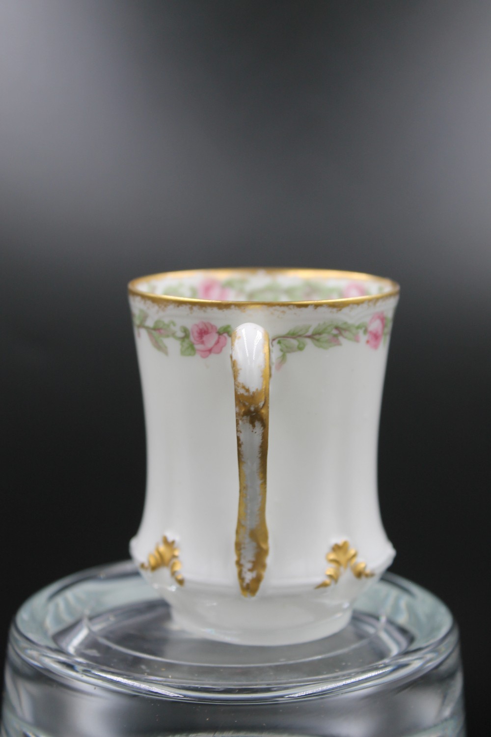 Vtg Limoges porcelain teacup/removable gold glitter faux tree