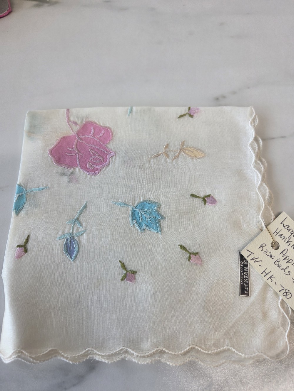 HK-780 large vintage applique hankie
