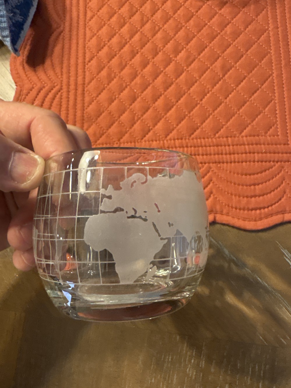 Nestle Etches Globe World Glass Mug VIntage 3 inch diameter