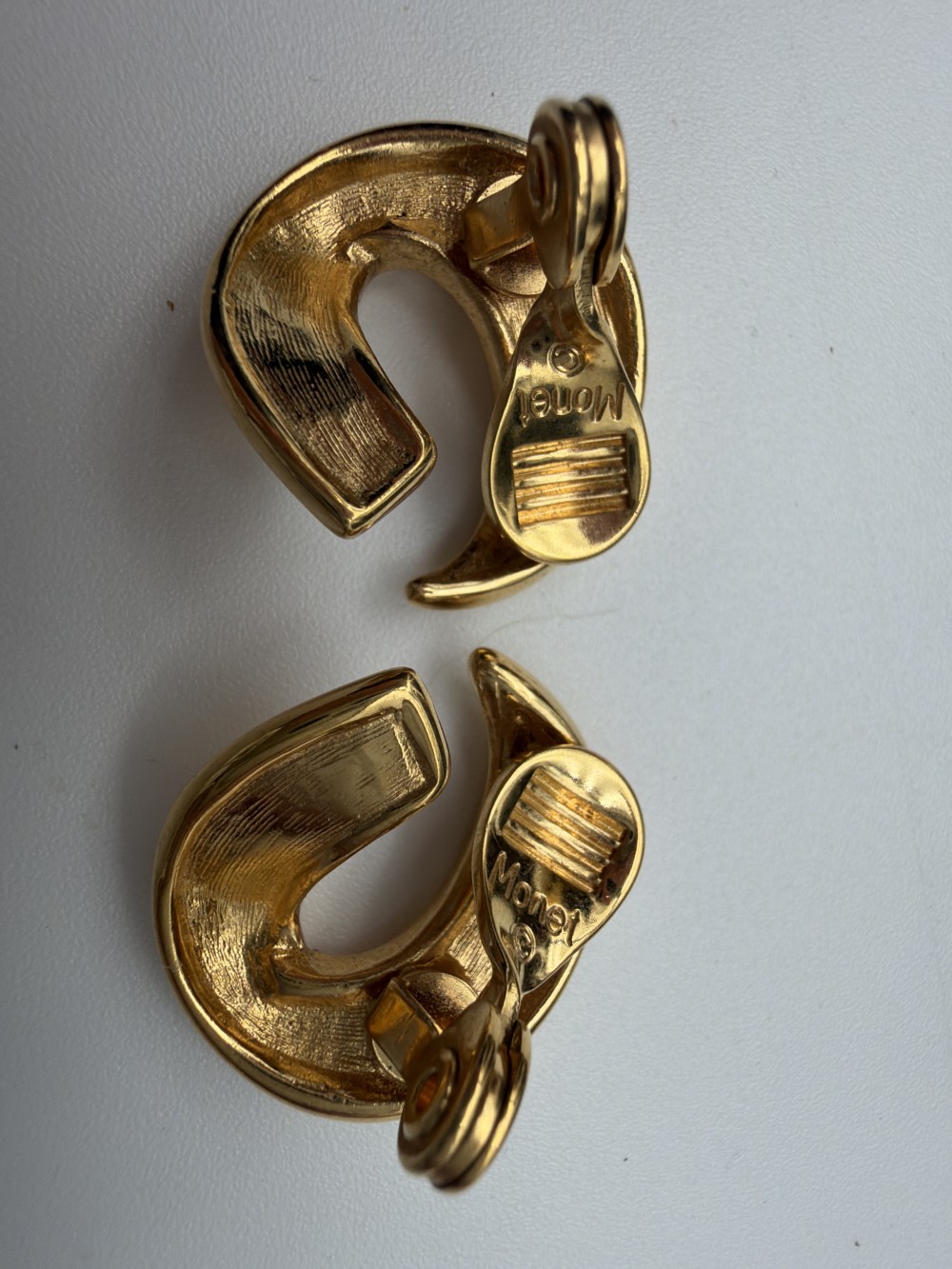 Vintage Monet Gold Tone Sculptural Crescent Clip-On Earrings
