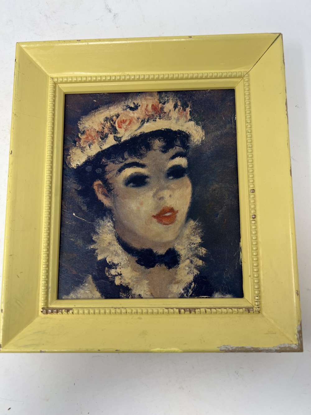 Vtg Yellow Framed Portrait Print