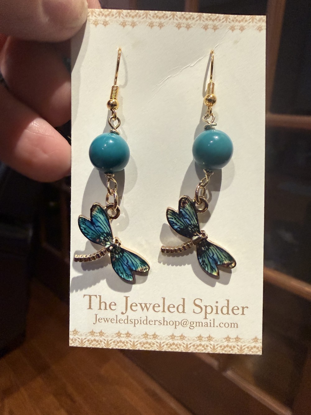 Earrings - Dragonfly Teal w/ Bead