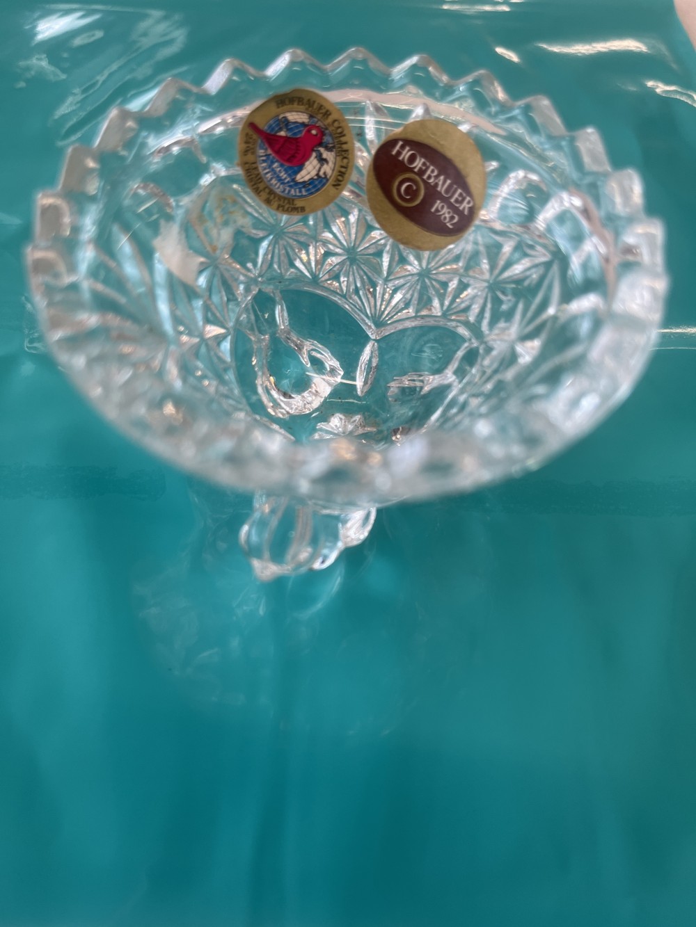 Vtg 3-footed bird trinket 24% lead crystal bowl