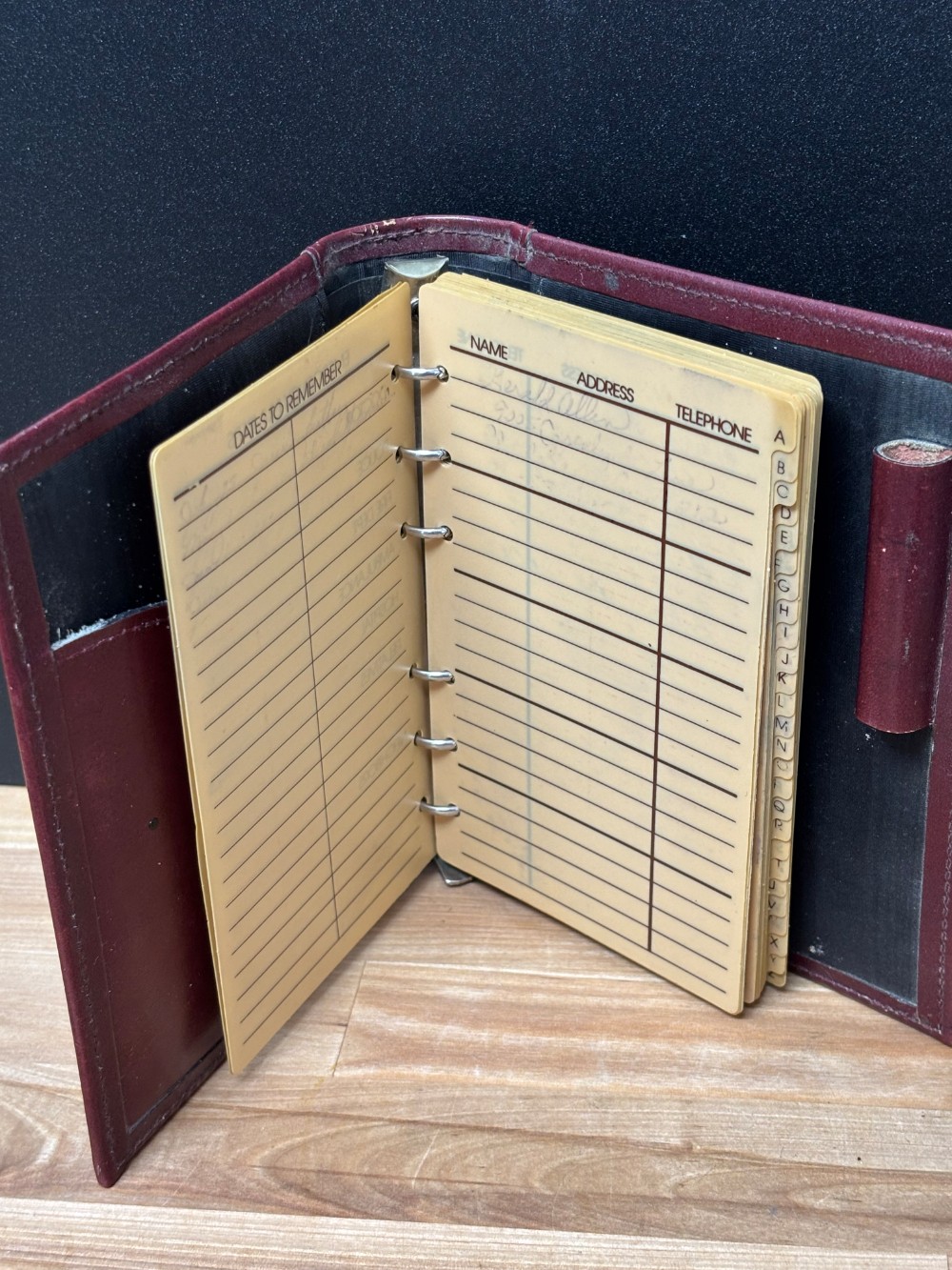 Vintage Burgundy Telephone Address Book 6 Ring Binder
