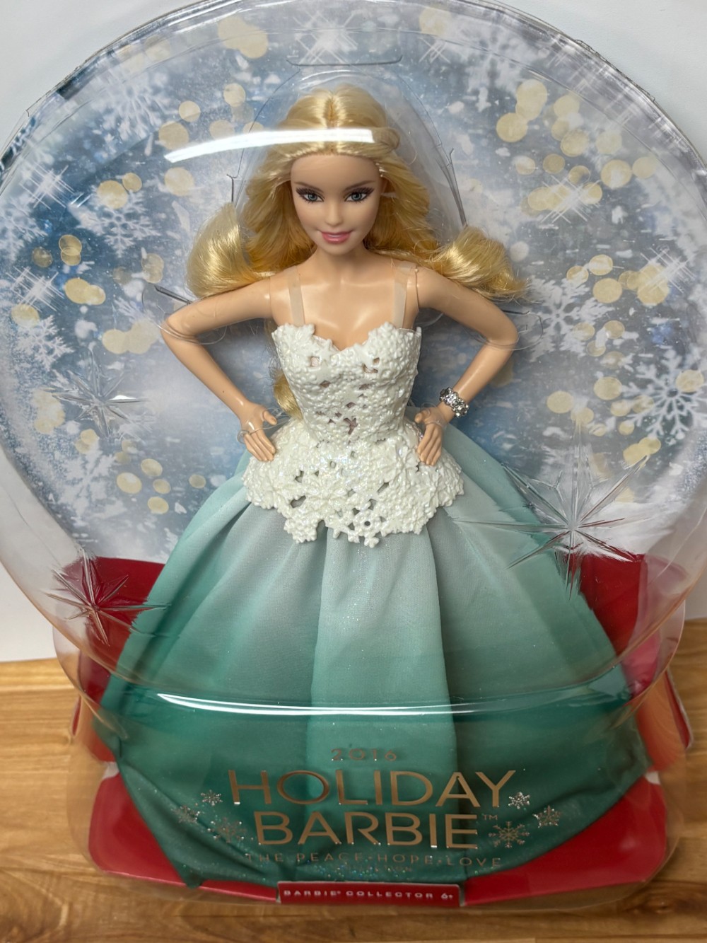 2016 Holiday Barbie Peace Hope Love Collection Blonde Teal Gown Mattel DGX98 NIB